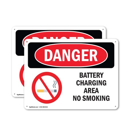 Signmission Battery Charging Area No Smoking Danger Sign, Aluminum, 14in W x 10in L, 2PK OS-2PACK-DS-A-1014-L-1040